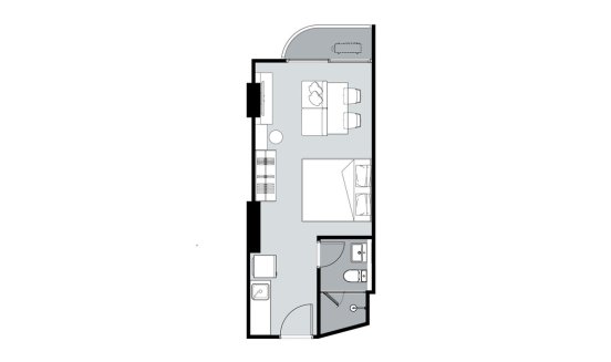 Планировка квартиры 1 комната в ЖК Supalai Blue Whale Hua Hin № 11007 (2D)