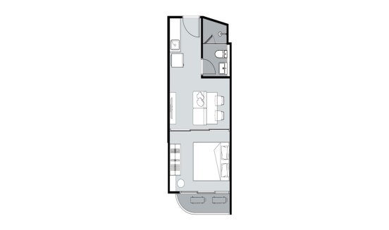 Планировка квартиры 1 спальня в ЖК Supalai Blue Whale Hua Hin № 11008 (2D)