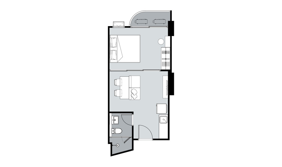 Apartment floor plan, 1 bedroom in Supalai Blue Whale Hua Hin No. 11009