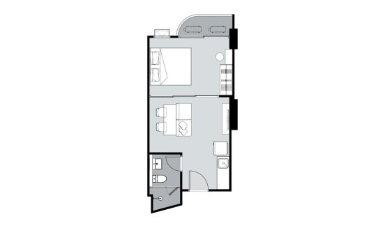 Apartment floor plan, 1 bedroom in Supalai Blue Whale Hua Hin No. 11009 (2D)