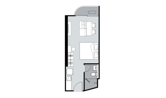 Apartment floor plan, 1 room in Supalai Blue Whale Hua Hin No. 11006 (2D)